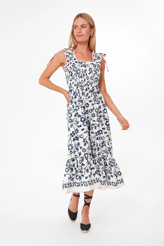 Seasonal Trends Indigo Daisy Bow Tie Midi Dress