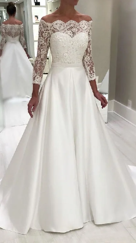 Chic Style, Always In Vogue Vintage lace A-line Wedding Dresses with 3/4 Sleeve Prom Dresses  cg18547