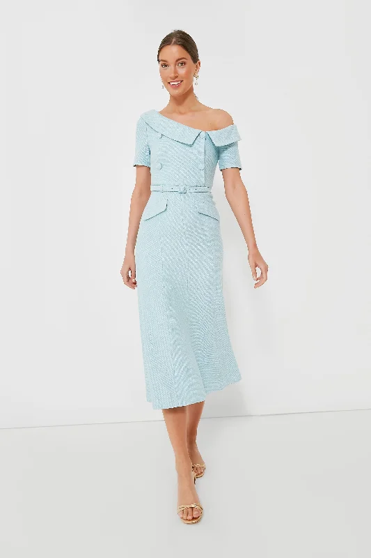 Big Discounts Blue Textured Woven Midi Dress