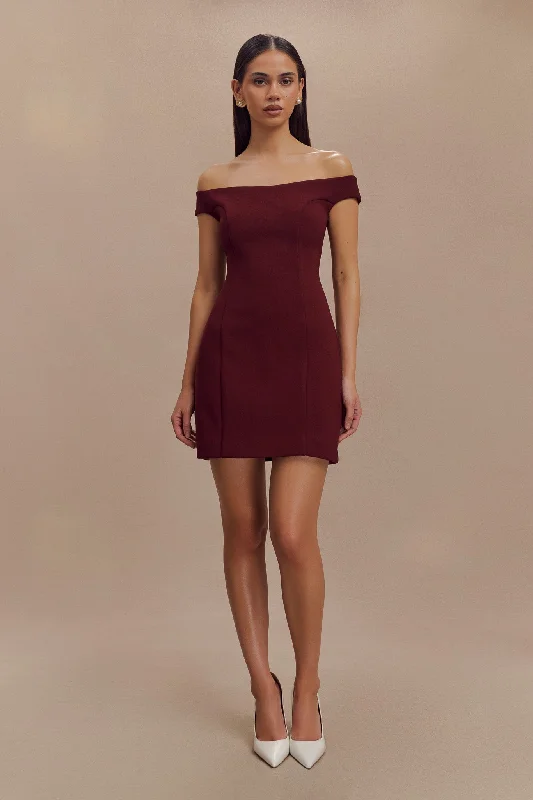 All Season Basics Discount Cassidy Crepe Off Shoulder Mini Dress - Merlot