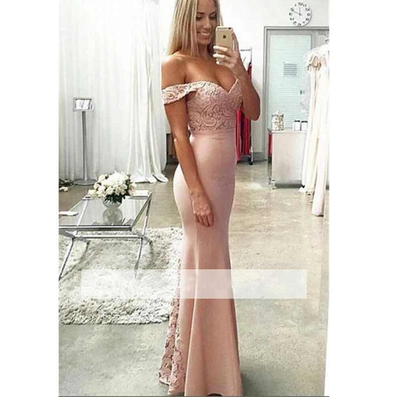 Wardrobe Refresh LP877 Pink Long Prom Dresses Off the Shoulder Formal Gowns lace Wedding Party Gown 2018