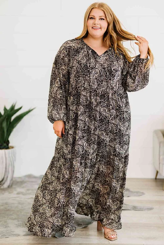 Style Redefined Plus Size Paisley Print Balloon Sleeve Maxi Dress