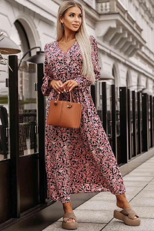 Chic Style, Always In Vogue Printed V-Neck Long Sleeve Maxi Dress