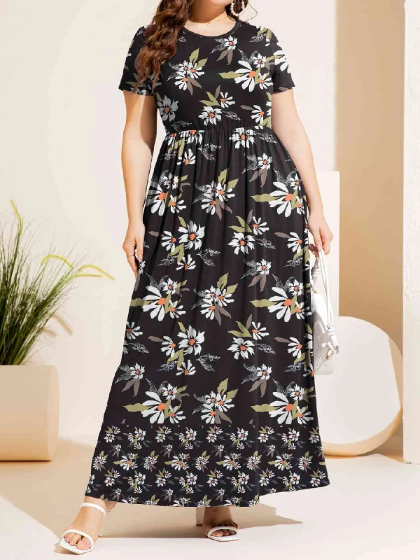 Trend Driven Wardrobe Plus Size Printed Round Neck Short Sleeve Maxi Dress