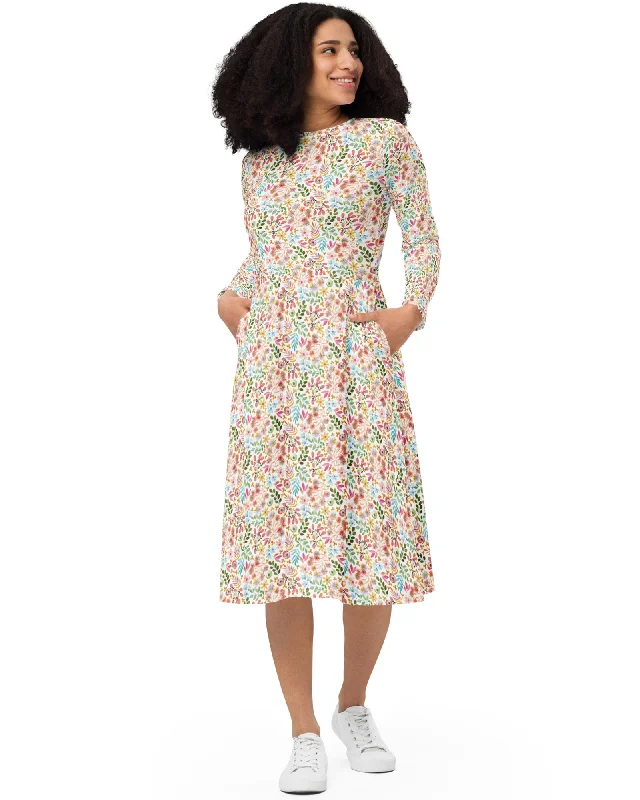 Top Deals Garden Gala Long Sleeve Midi Dress