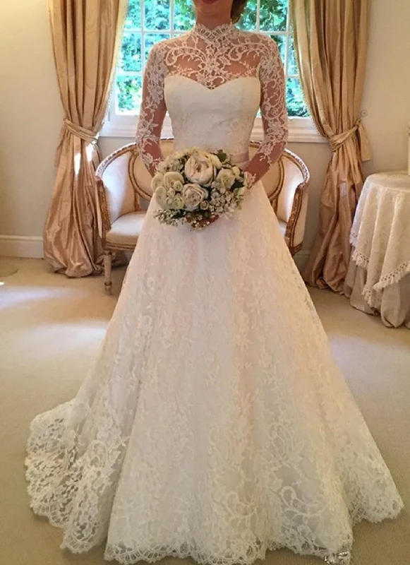 Style Redefined Women A-Line Wedding Dresses Long Lace Appliques Bridal Gowns YWD139