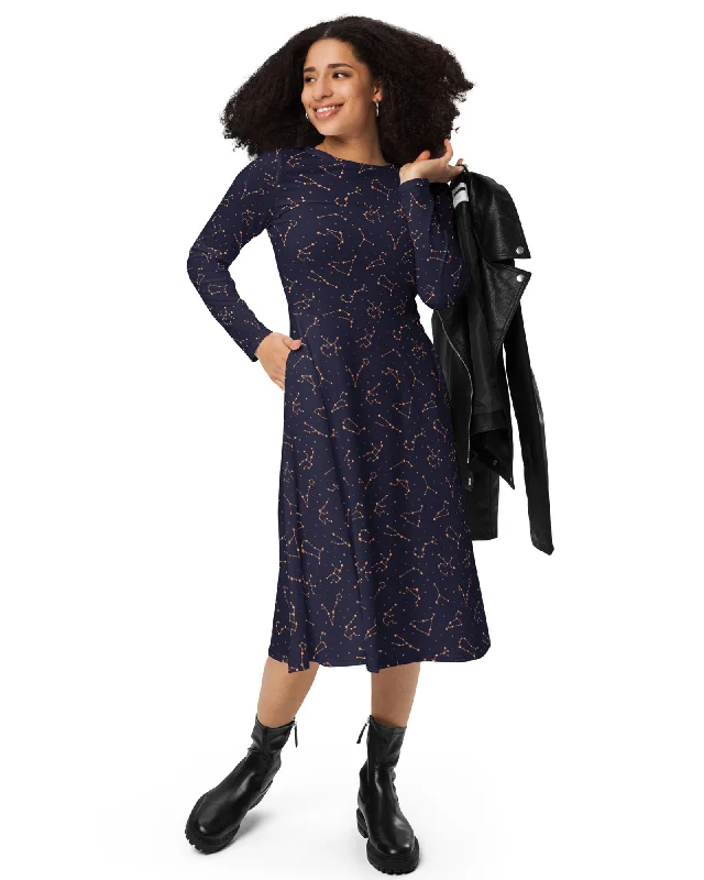 All Season Basics Discount Midnight Constellations Long Sleeve Midi Dress