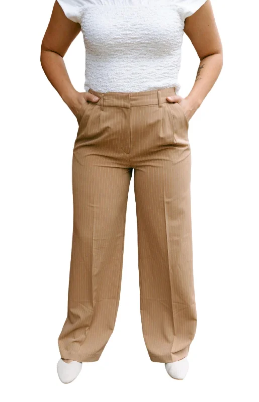 Versatile Wardrobe Essentials Pinstripe Trousers In Tan