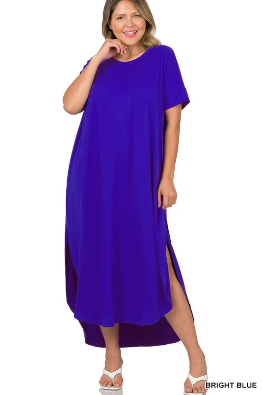 Exquisite Women's Wear Sale Plus Size  Brushed DTY Short Sleeve Maxi Dress