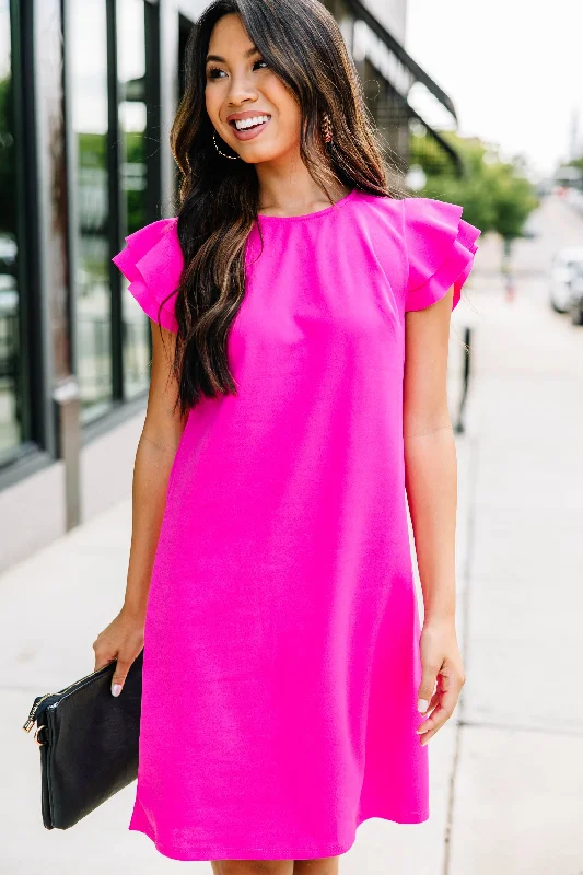 Trend Leading Collection Beauty Bound Magenta Purple Ruffled Sleeve Dress