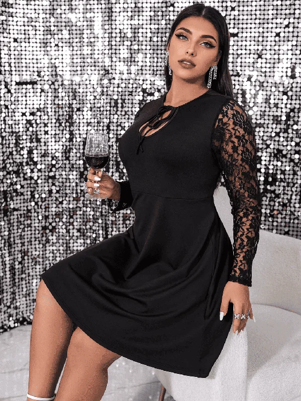 Eclectic Style Wardrobe JuliaFashion-Cocktail Evening Party Lace Long Sleeve Midi Dress