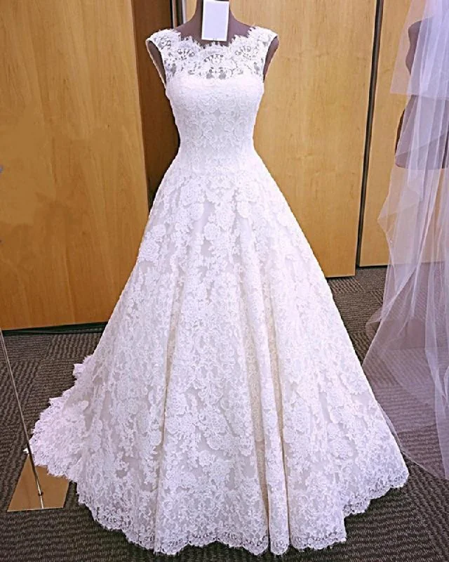 Style Upgrade Scoop Neck Lace Wedding Bridal dress Dresses WD2178