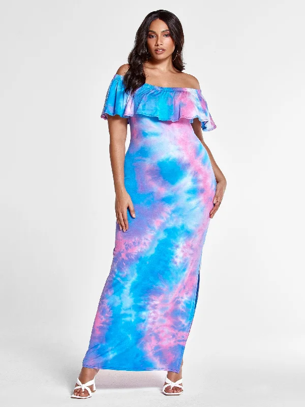 Stylish Savings Soraya Tie Dye Off The Shoulder Maxi Dress