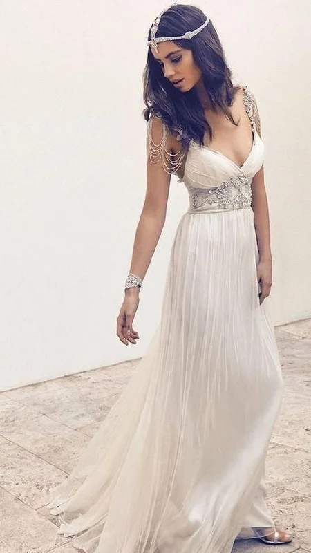 Cool Prices Cap sleeve beach wedding dresse, rhinestone prom dress, unique beach wedding gown, dresses for prom, chiffon wedding dress  cg620