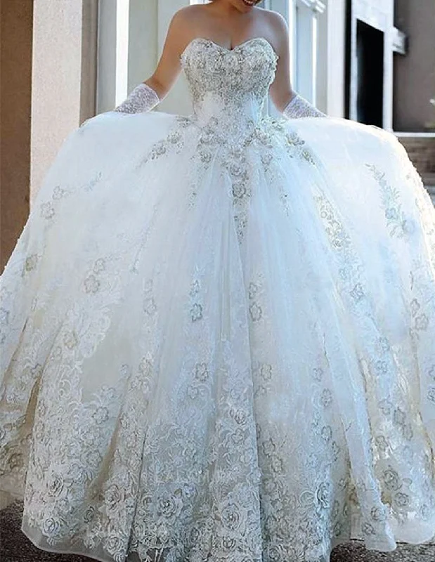 Flash Sales Women Ball Gown Appliques Wedding Dresses Long Sweetheart Lace Bridal Gowns YWD161