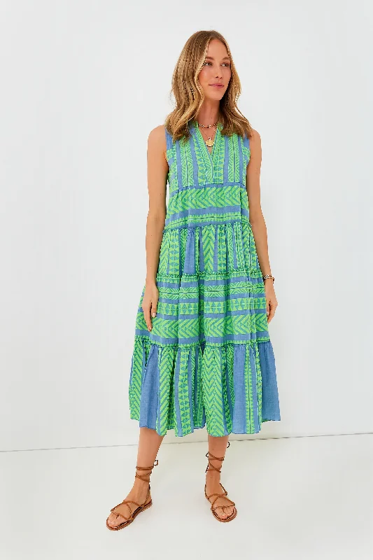 First Order Discount Green and Blue Tanzanitis Midi Dress