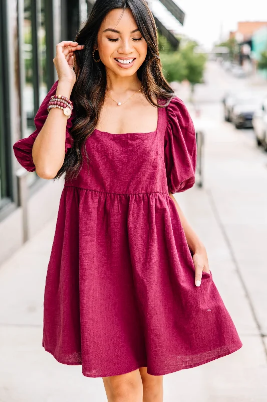 Crazy Discounts, Hurry Up You've Got It Burgundy Red Babydoll Dress