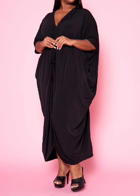 Hot Deals Hi Curvy Plus Size Women Ruched Dolman Sleeve Maxi Dress