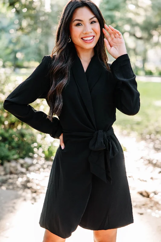 Unleash Your Style In The Know Black Collared Wrap Dress