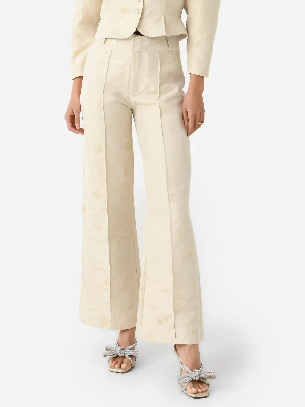 Special Occasion Wear Yoshitomo Smart Jacquard Pant In Ecru/gold