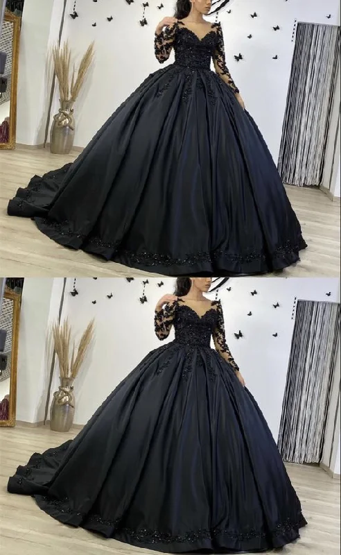 Gift Ideas Black long sleeves ball gown wedding dresses prom dresses    cg17807