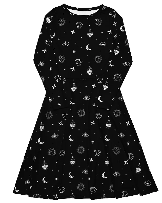 Fast Fashion Favorites Cosmic Alchemy Long Sleeve Midi Dress in Black