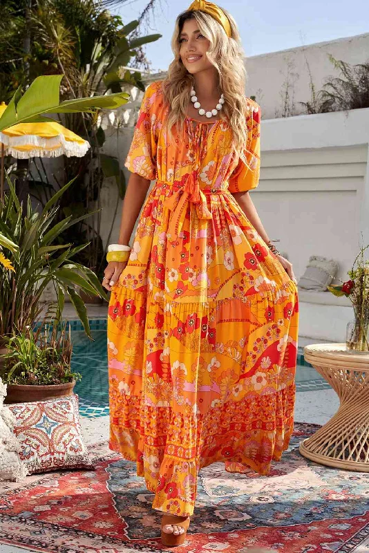 Fashionista Favorites Bohemian Tie-Waist Tiered Maxi Dress