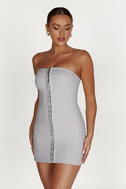 Step Ahead, Lead The Trend Ornella Hook And Eye Mini Dress - Grey