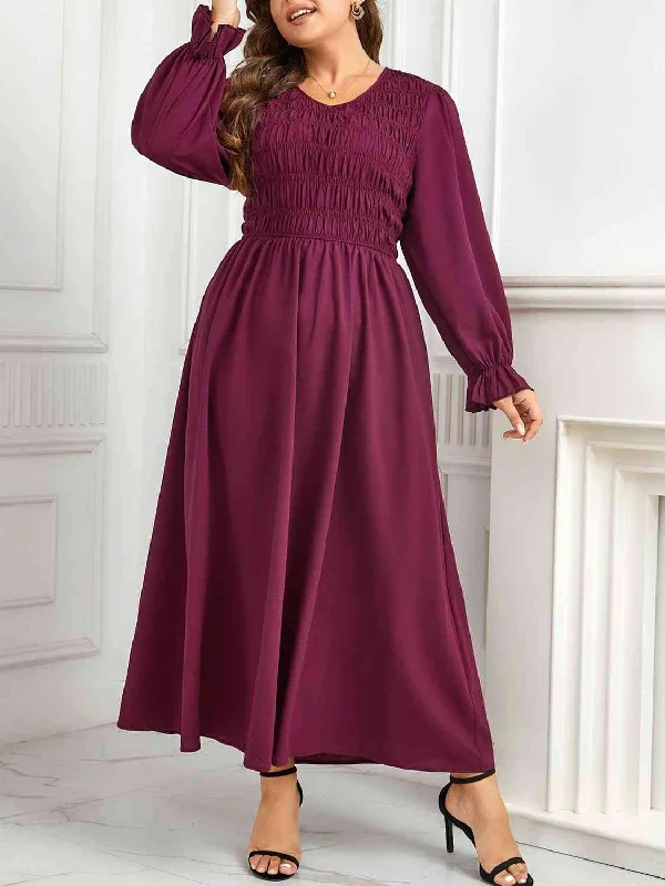 Elegant Styles Plus Size Flounce Sleeve Smocked Maxi Dress