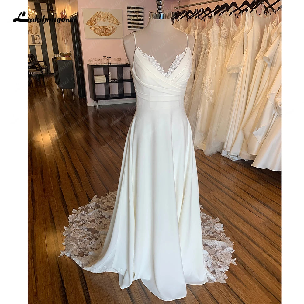 Exclusive Discount Roycebridal Soft Satin Boho Wedding Dress Eleglant V Neck Bride Dresses Sweep Train Simple Dresses For Women 2025 Robe De Mariée