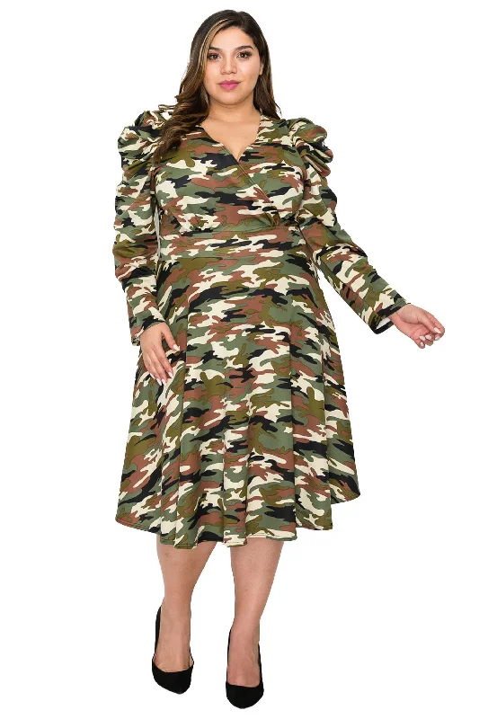 Amazing Prices On The Styles You Love Camo Statement Shoulder Skater Dress