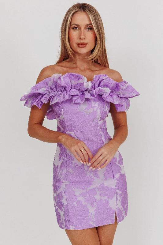 Fashion Forward Memoire Off-Shoulder Jacquard Mini Dress Lilac