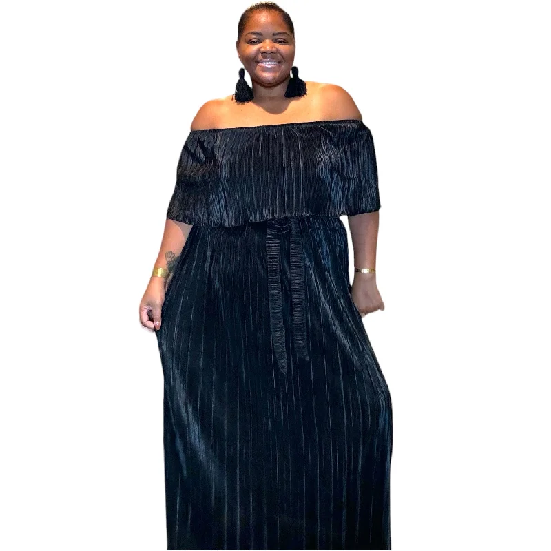 Fashion Forward Outfits Black Pleated Off The Shoulder Maxi Dress