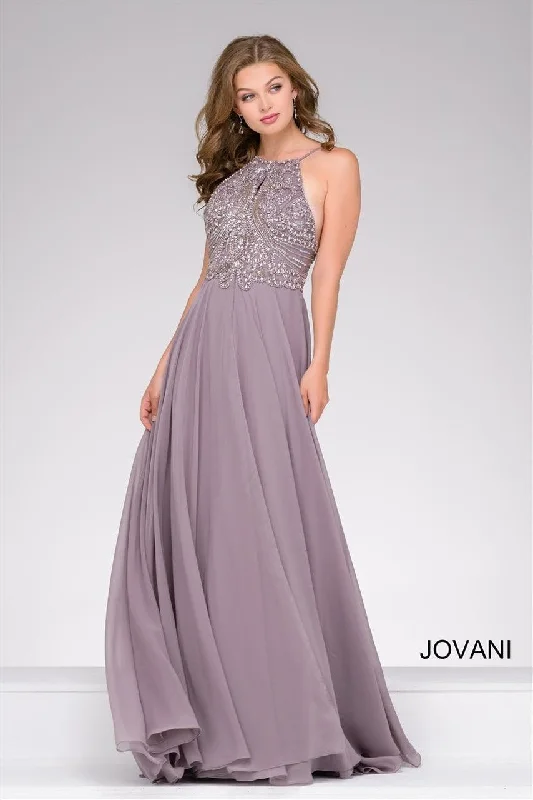 Bold Fashion Jovani 49499 Beaded Halter Long Prom Dress