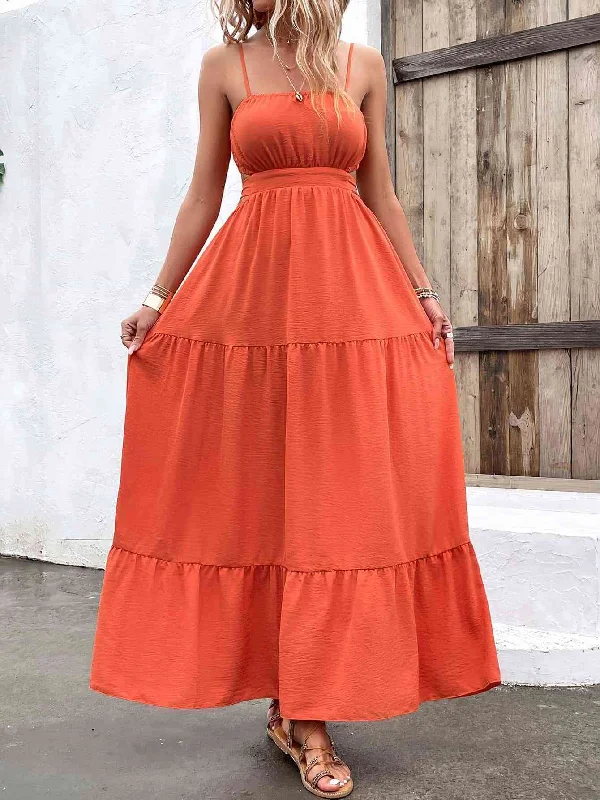 Mega Sale Spaghetti Strap Cutout Tie Back Maxi Dress