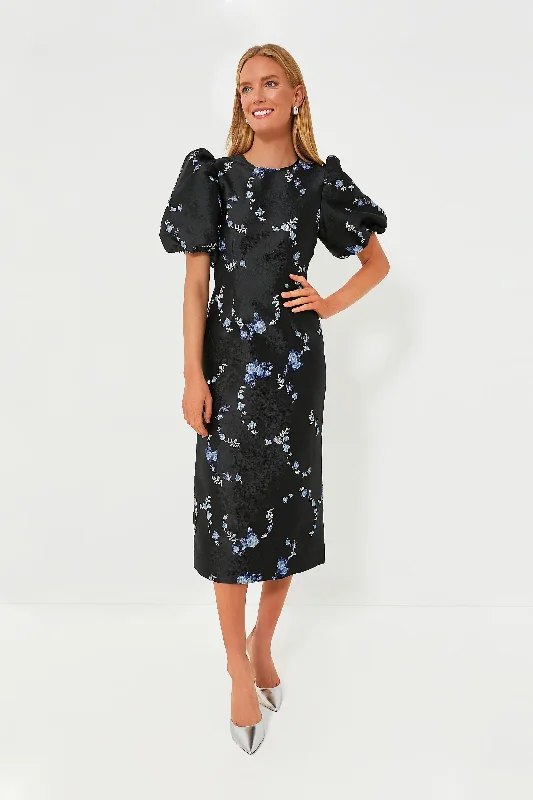 Summer Essentials Black 3D Jacquard Open Back Midi Dress