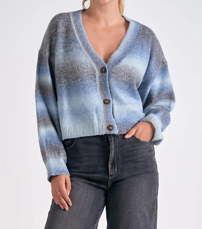 Daily Essentials Striped Long Sleeves Cardigan In Blue/black Spacedye