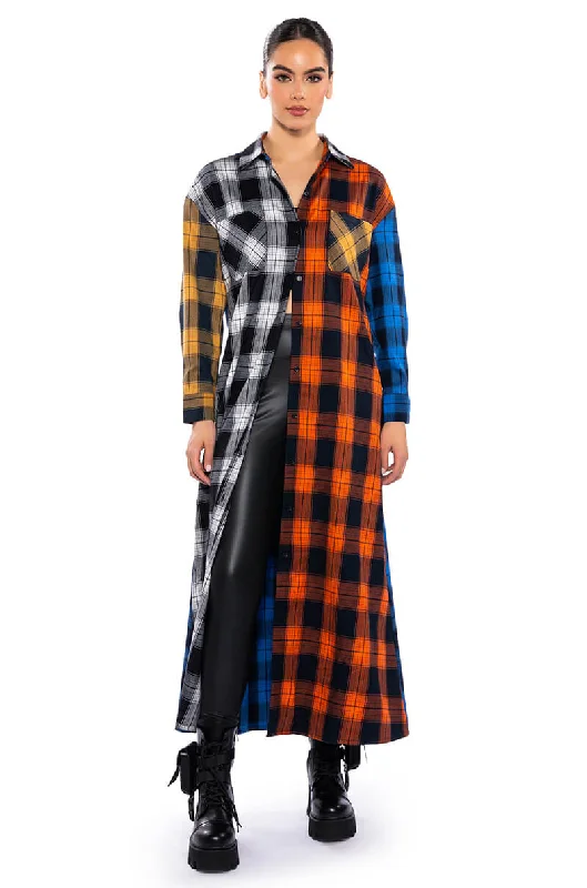 Special Occasion Wear TEEN SPIRIT ULTRA LONG PLAID BUTTON DOWN