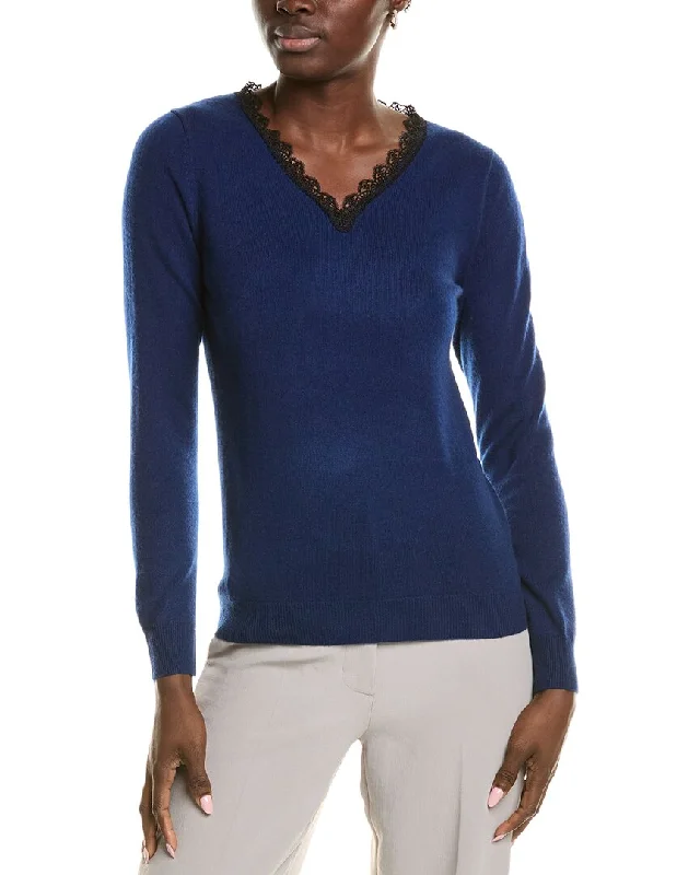 Browse Our Top Products sofiacashmere Lace Trim Cashmere Sweater