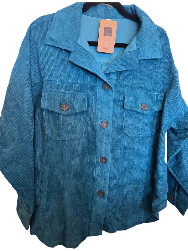 Trendy Attire For Her Women's Button Down Jacket In Teal