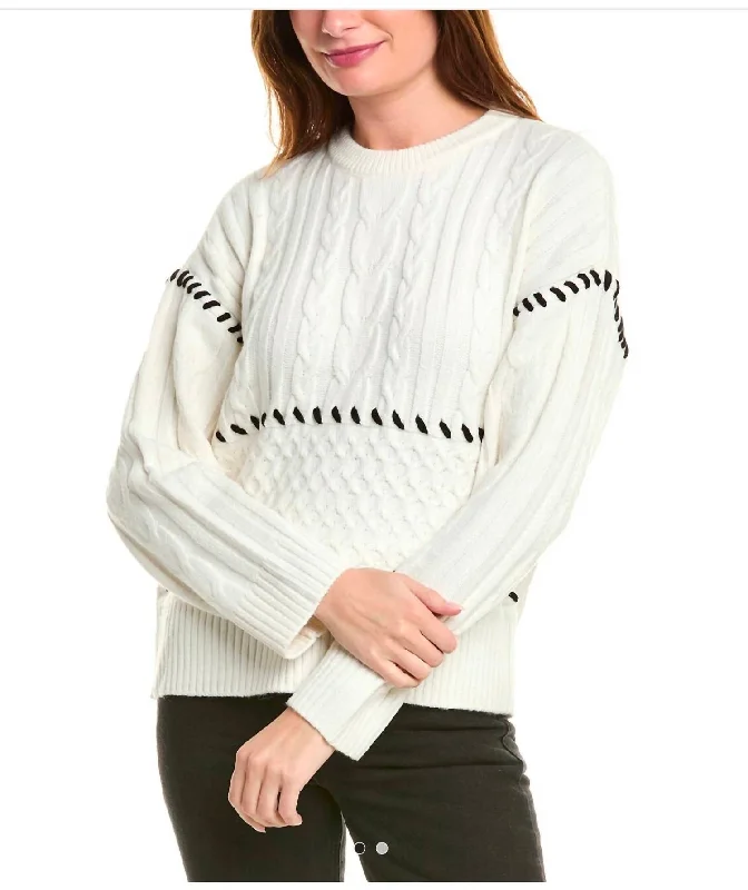 The Good Stuff Whipstitch Long Sleeve Sweater In White