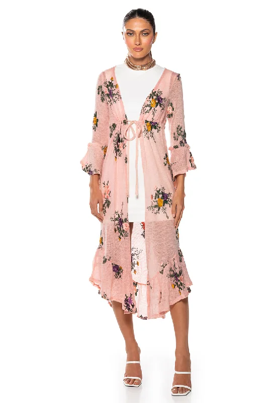 Attire Sale MISS HONEY LONG SLEEVE FLORAL DUSTER SWEATER