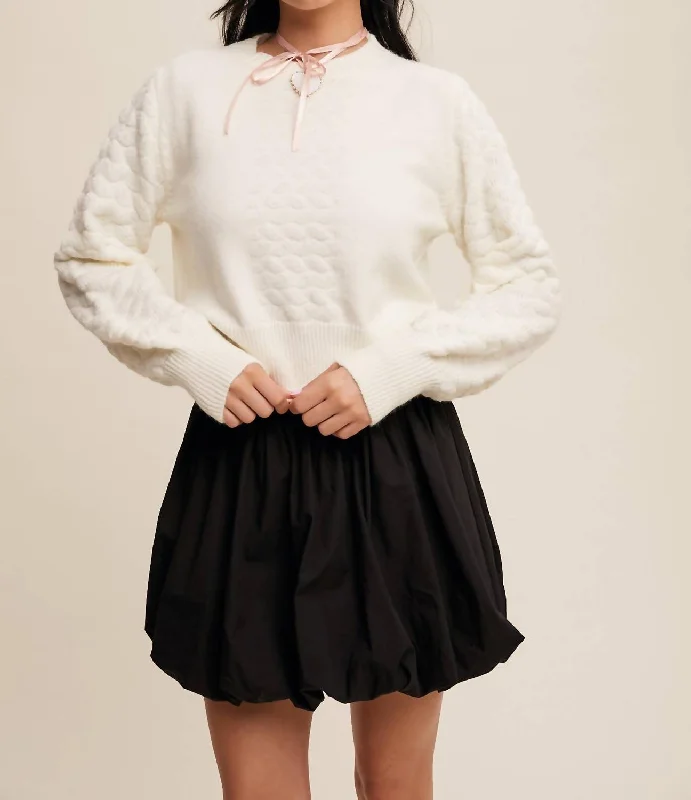 Hot Styles Textured Balloon Copped Knit Sweater In Cream