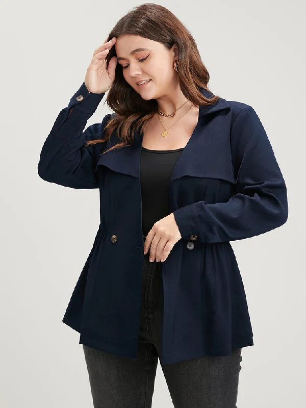 Trend Alert Solid Lapel Collar Button Detail Coat