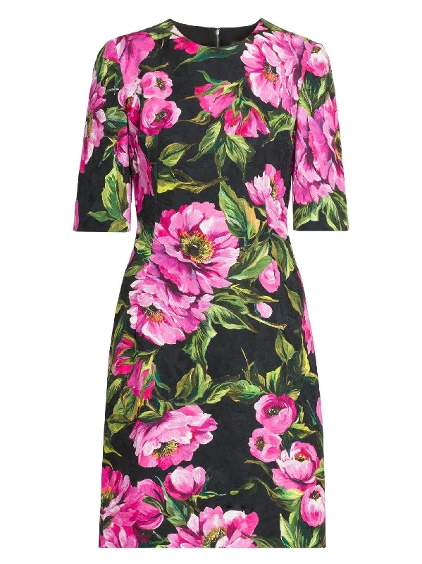 Fashion Deal Floral Print Jacquard Mini Dress