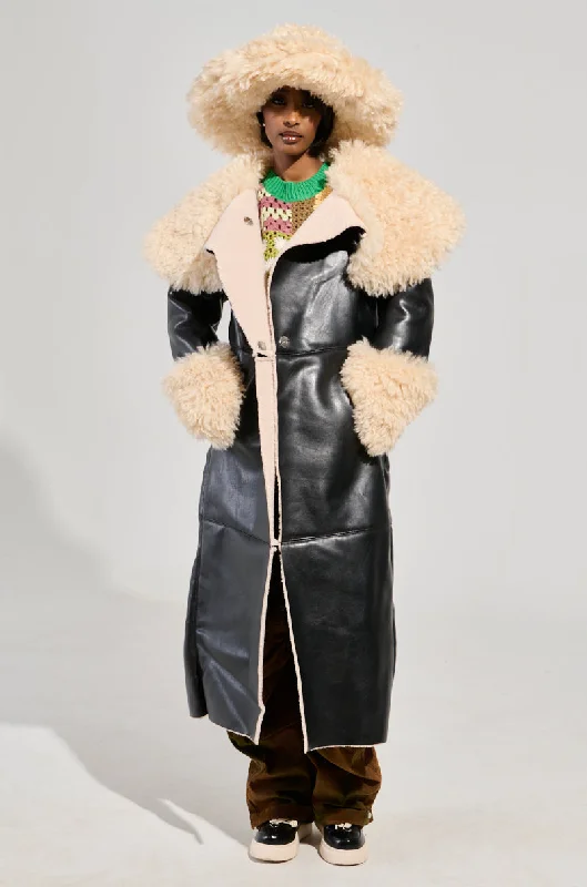 Chic & Cozy Collection SHE GOT IT FLUFFY PU TRENCH WITH BONDED SHERPA