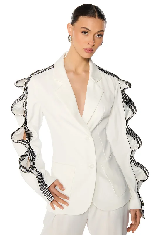 Limited Time Deal WAVY RIBBON PEEKABOO ARM BLAZER IN WHITE