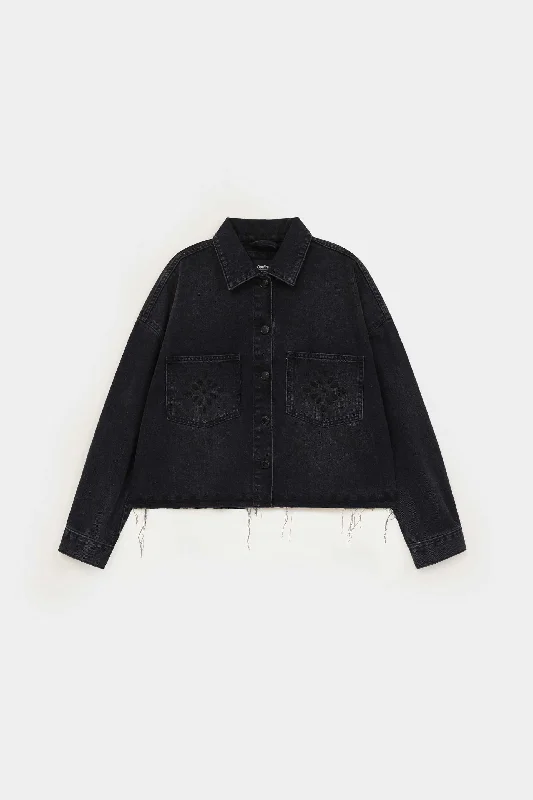 Latest Trends Embroidered Cropped Denim Jacket