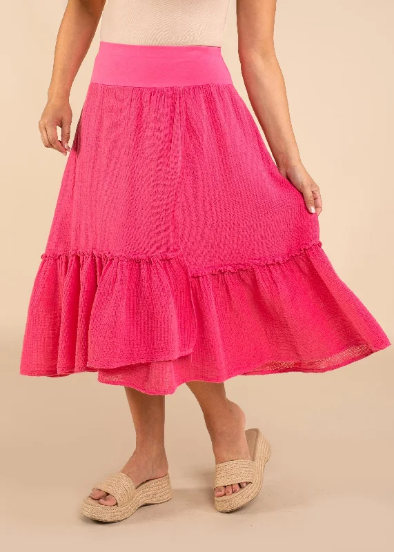 Chic Wardrobe Essentials Elva Linen Skirt in Raspberry Sorbet