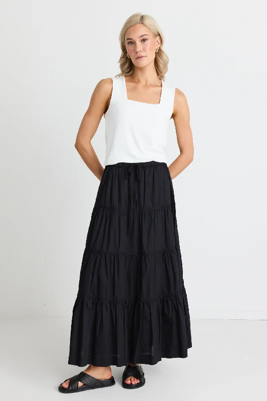 Cutting Edge Fashion Jealous Black Cotton Multi Tiered Maxi Skirt